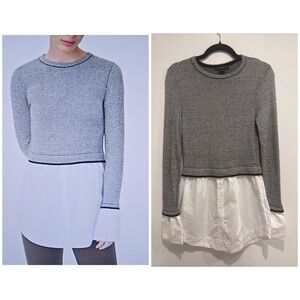 Club Monaco Layered Sweater Shirt | Gray Knit with White Button-Down Hem